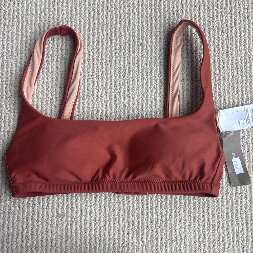 Nwt j CREW women Squareneck Bikini Top Swim XXS orange Pink Beach Pool